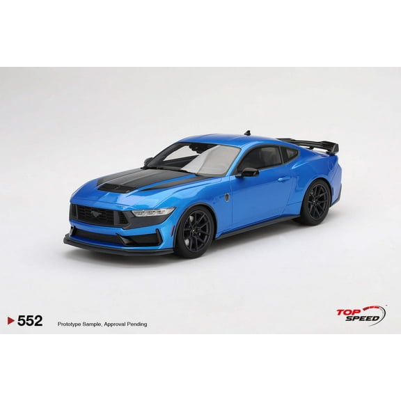 2024 Ford Mustang Dark Horse Grabber Blue Metallic with Black Hood Stripes 1/18 Model Car by Top Speed