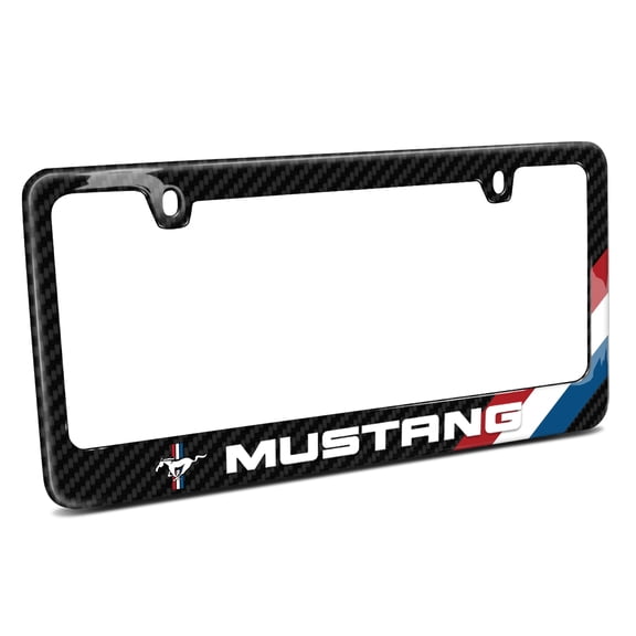 Ford Mustang USA Flag Stripes Black Real Carbon Fiber License Plate Frame