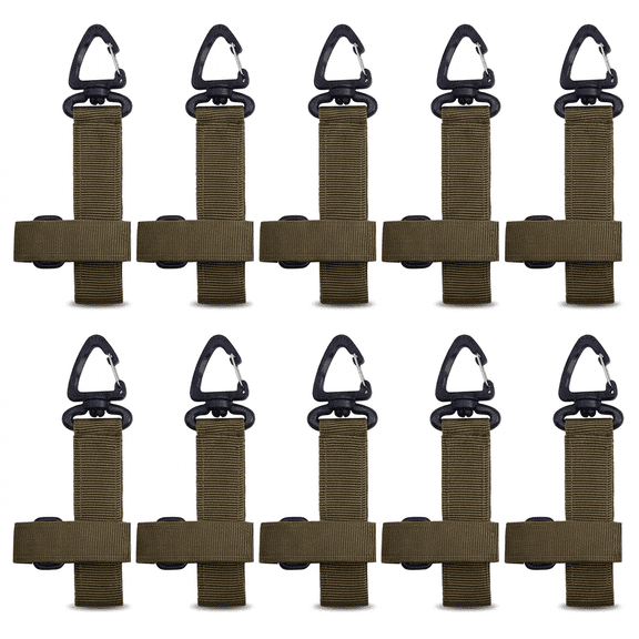 ROSEXIXI 10Pcs Tactical Glove Hanger, Nylon Molle Webbing Strap with Carabiner, Multifunctional Outdoor Glove Retainer & Storage Buckle for Camping Hiking (Khaki)