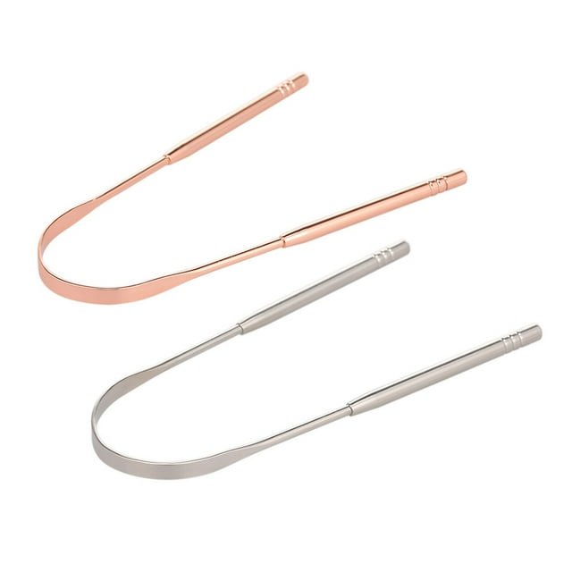 Graflsoa Dual-Tone Stainless Steel Tongue Scraper Set for Oral Hygiene - Rose Gold & Silver, Compact & Travel-Friendly Design