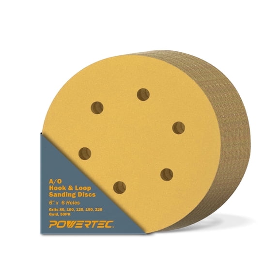 POWERTEC 50PK 6 Inch 6 Hole Hook and Loop Sanding Discs, 80, 100, 120, 150, 220 Assorted Grits for Random Orbital Sander (45200XG-50)