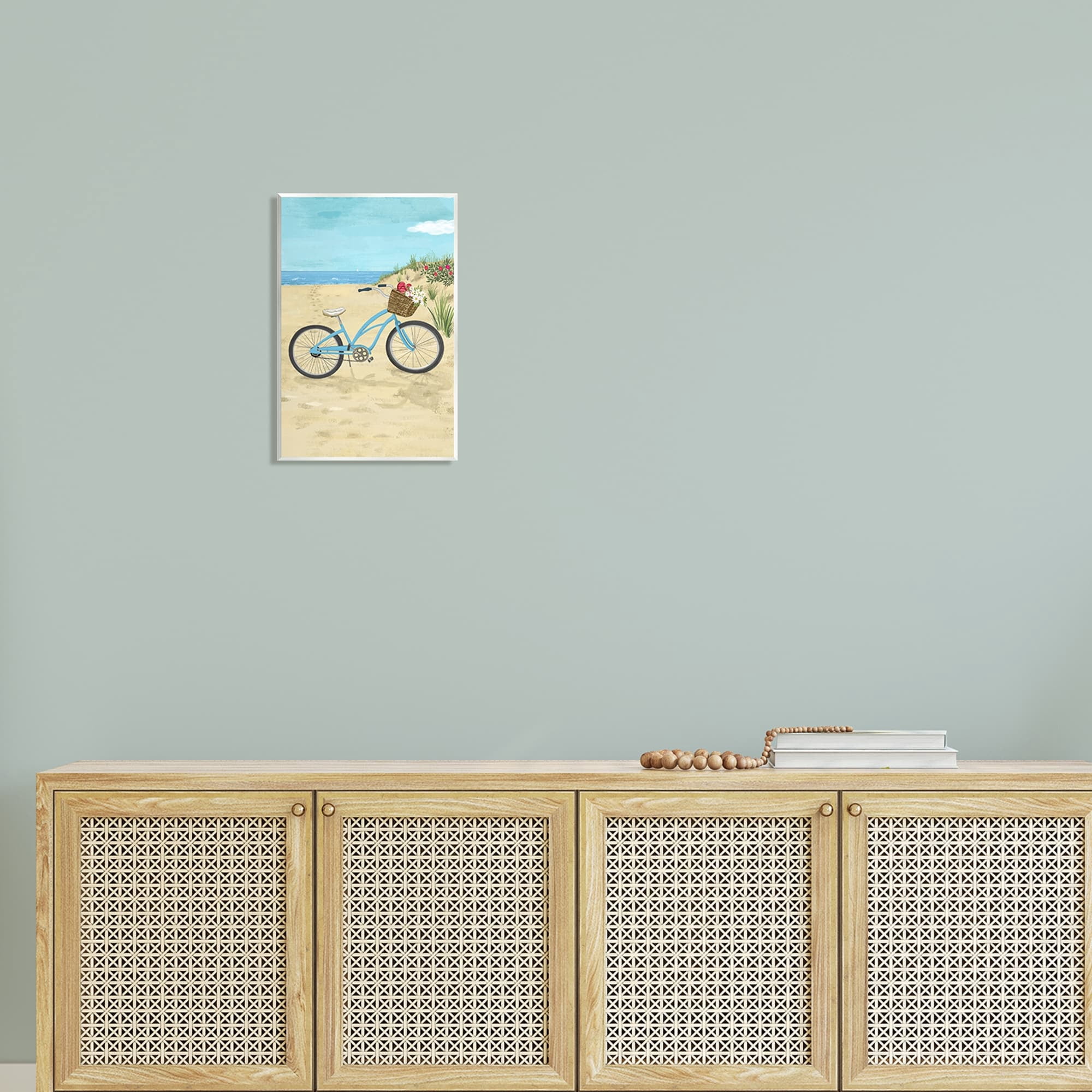 Stupell Industries Blue Bicycle Flower Blossom Basket Beach Sand Painting Unframed Art Print Wall Art, Design by Sharon Lee