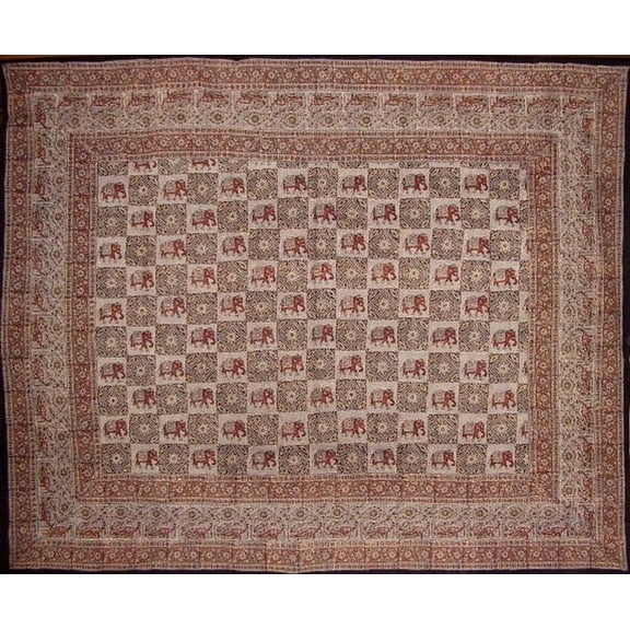 Block Print Indian Tapestry Cotton Bedspread 108" x 88" Full-Queen Gray