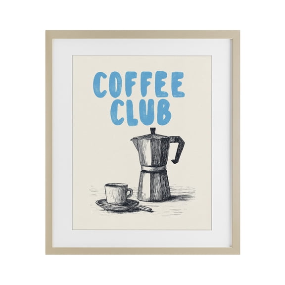 Stupell Industries Coffee Club Retro Drawing Birch Framed Print Under Glass, design by Andreas Magnusson