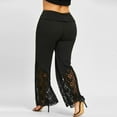 thumbnail image 3 of Aofany Women's Casual Long Pants Plus Size Lace Patchwork Loose Trouser Wide Leg Elegant Pants Black XXXXXL, 3 of 7