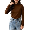 thumbnail image 2 of LUGOGNE Tween Girls Mock Neck T-Shirts Long Sleeve Thermal Shirts Solid Color Warm Undershirt Tops Coffee,150, 2 of 8
