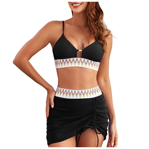 Quealent High Waisted Bikini Sets for Women Tummy Control Swimsuits 3 Piece Bathing Suits Neon Swimwear with Skirt 2026 Black for Size M