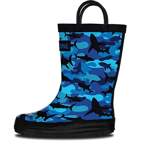 

Lone Cone Rain Boots with Easy-On Handles in Fun Patterns for Toddlers and Kids Shark Shadows (Camo) 3 Little Kid