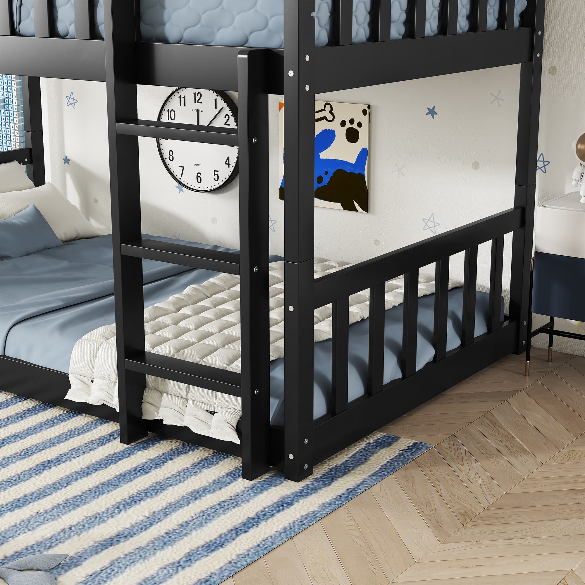 Leumius Twin over Twin over Twin Size Triple Bed Frame with Ladders and Guardrails,Detachable Bunk Bed for Boys Girls Black
