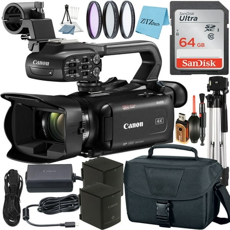 Image of Canon XA60 Professional UHD 4K Camcorder with SanDisk 64GB Memory Card + Case + Tripod + 3 Pieces Filter + ZeeTech Accessory Bundle