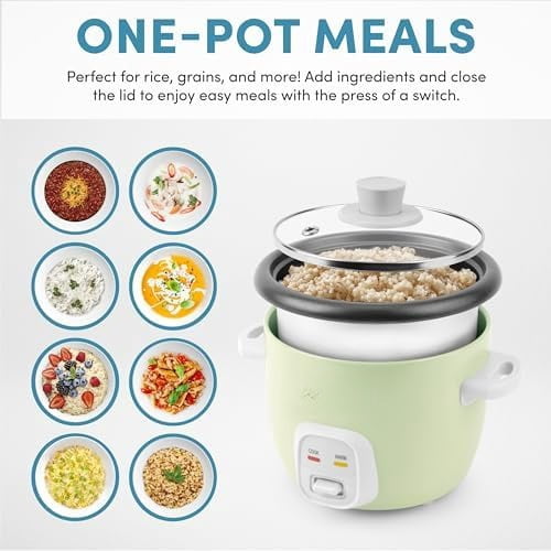 ® Mini Rice Cooker, 2-Cup (Uncooked) / 4-Cup (Cooked), Grain Cooker, Soup Maker, Oatmeal Cooker, Auto Keep Warm, 1 Qt, Light Green