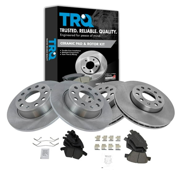 TRQ Front and Rear Brake Pad & Rotor Kit Brake Pads Brake Rotor Ceramic Fits Select 2010-2013 Audi A3 2009-2013 A3 Quattro 2012-2013 Volkswagen Beetle Eos 2010-2014 Golf 2013 GTI Jetta