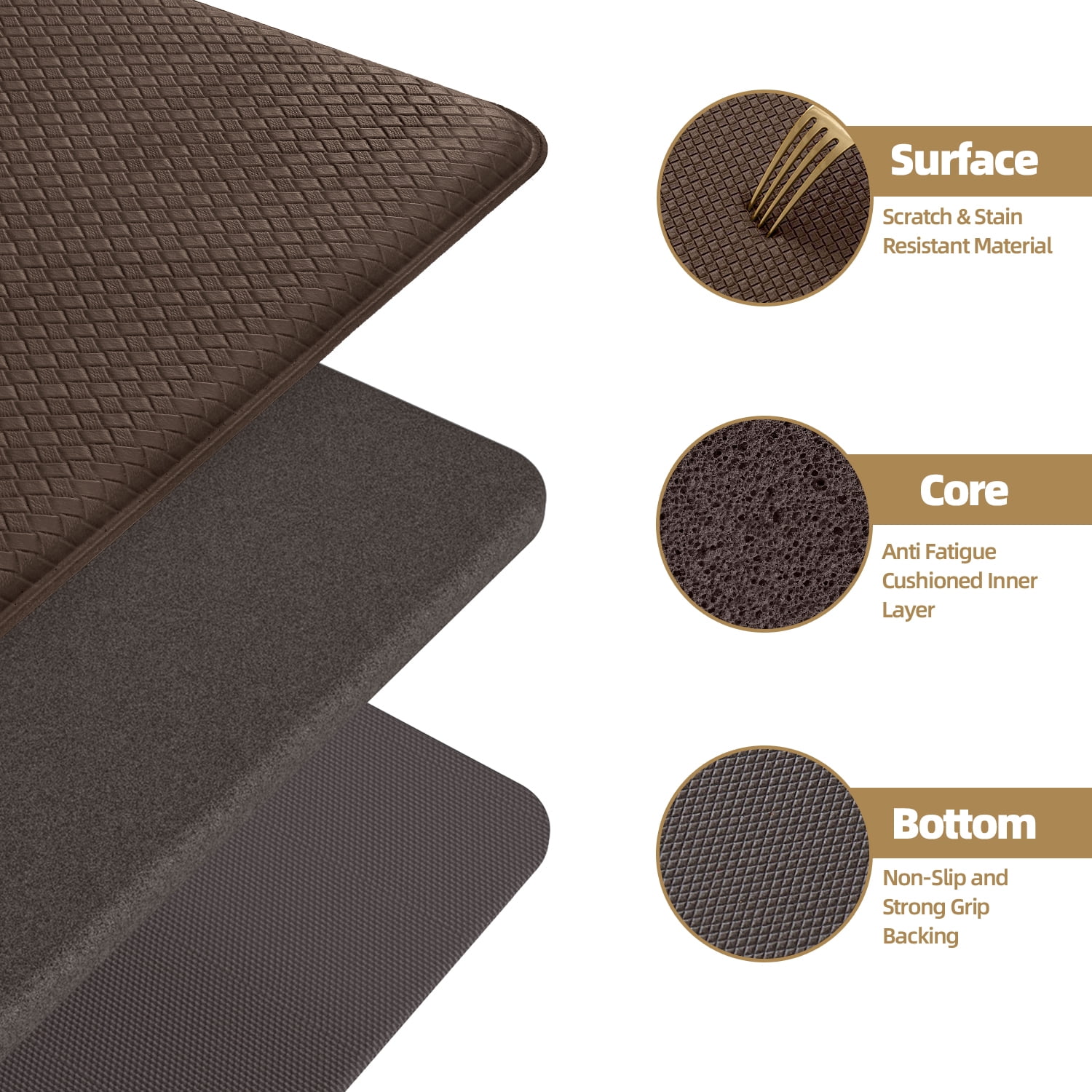PABUBE Kitchen Rug and Mat Kitchen Mat Anti Fatigue, Non Slips Kitchen Floor Mat, Kitchen Rug or Mat Washable, 17"x 29", Brown