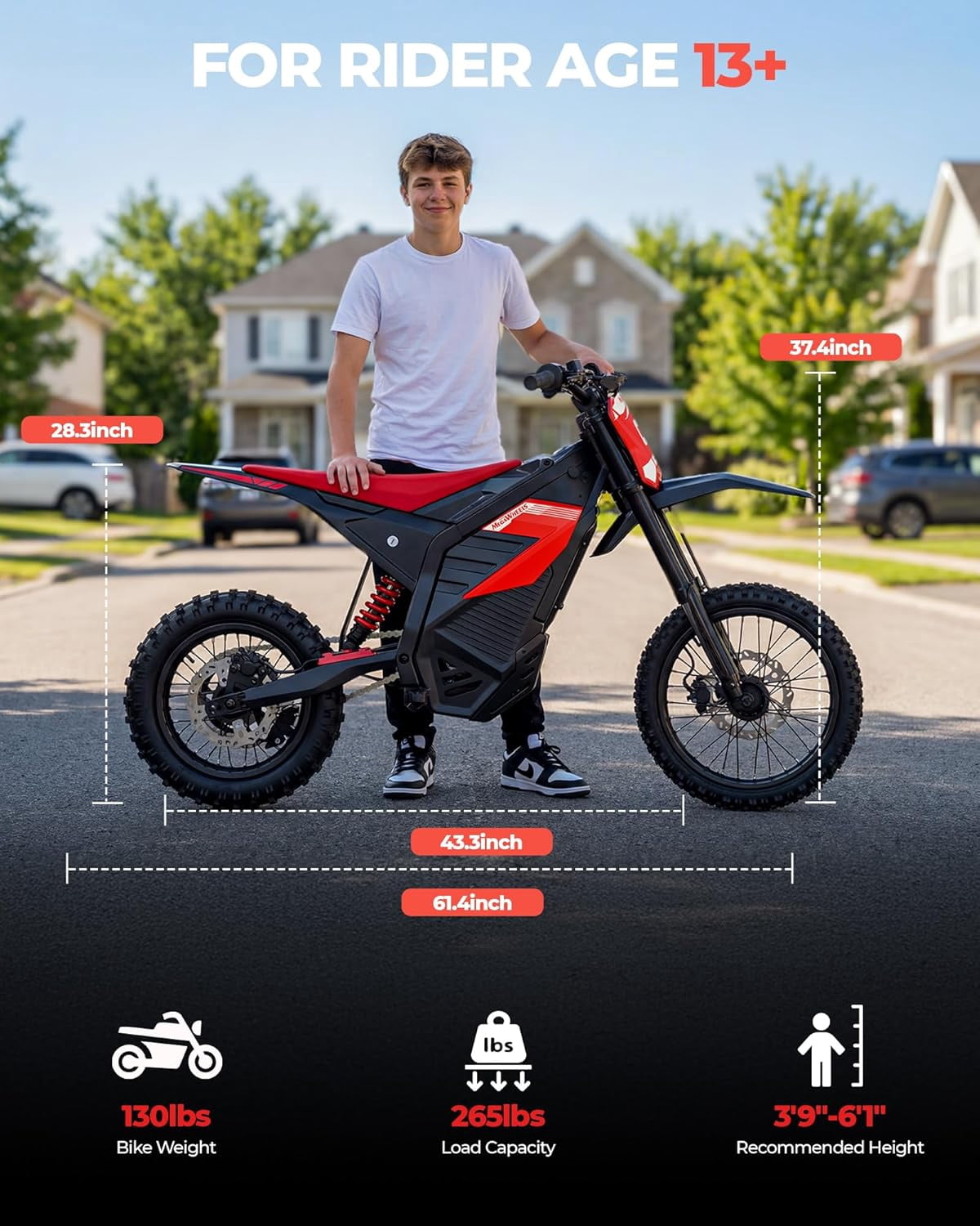 Electric Dirt Bike for Teens Adults, 3550W  Ebike, 38MPH & 45Miles Miles Electric Mountain Bikes, 48V/26AH Battery Ebike, 14"/12" off-Road Tire, Full Suspension Mountain Off-Road E Dirt Bike