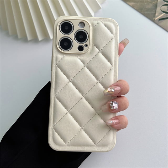 Fashion 3D Diamond Lattice Leather Texture Down Jacket Case For iPhone 15 14 13 12 11 Pro Max Plus Solid Color Shockproof Cover