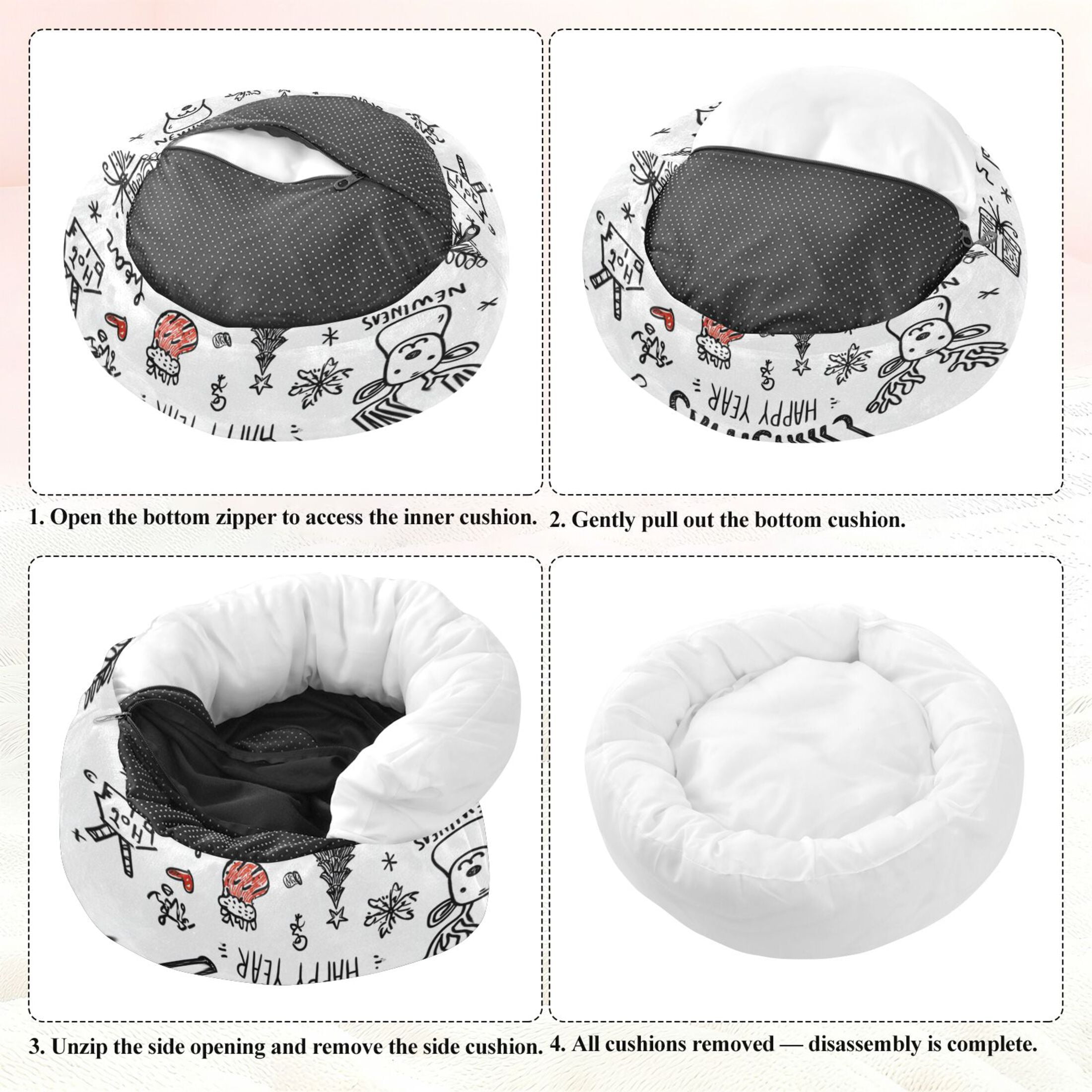 Iauyy Pet Couch Donut Cat Bed for Indoor Cats/Small Dogs Washable & Machine with Non-slip Bottom Calming Cat Furniture, New Year's Greeting Icon (M)