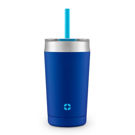 Ello Rise Vacuum Insulated Stainless Steel Kids Tumbler with Optional Straw, Touchdown Blue, 12