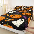 thumbnail image 4 of Homewish Halloween Pumpkin Ghost Queen Sheets for Kids, Black Orange Striped Candy Star Queen Sheet Sets, 4pcs, 1 Flat Sheet, 1 Fitted Sheet and 2 Pillowcases, 4 of 5