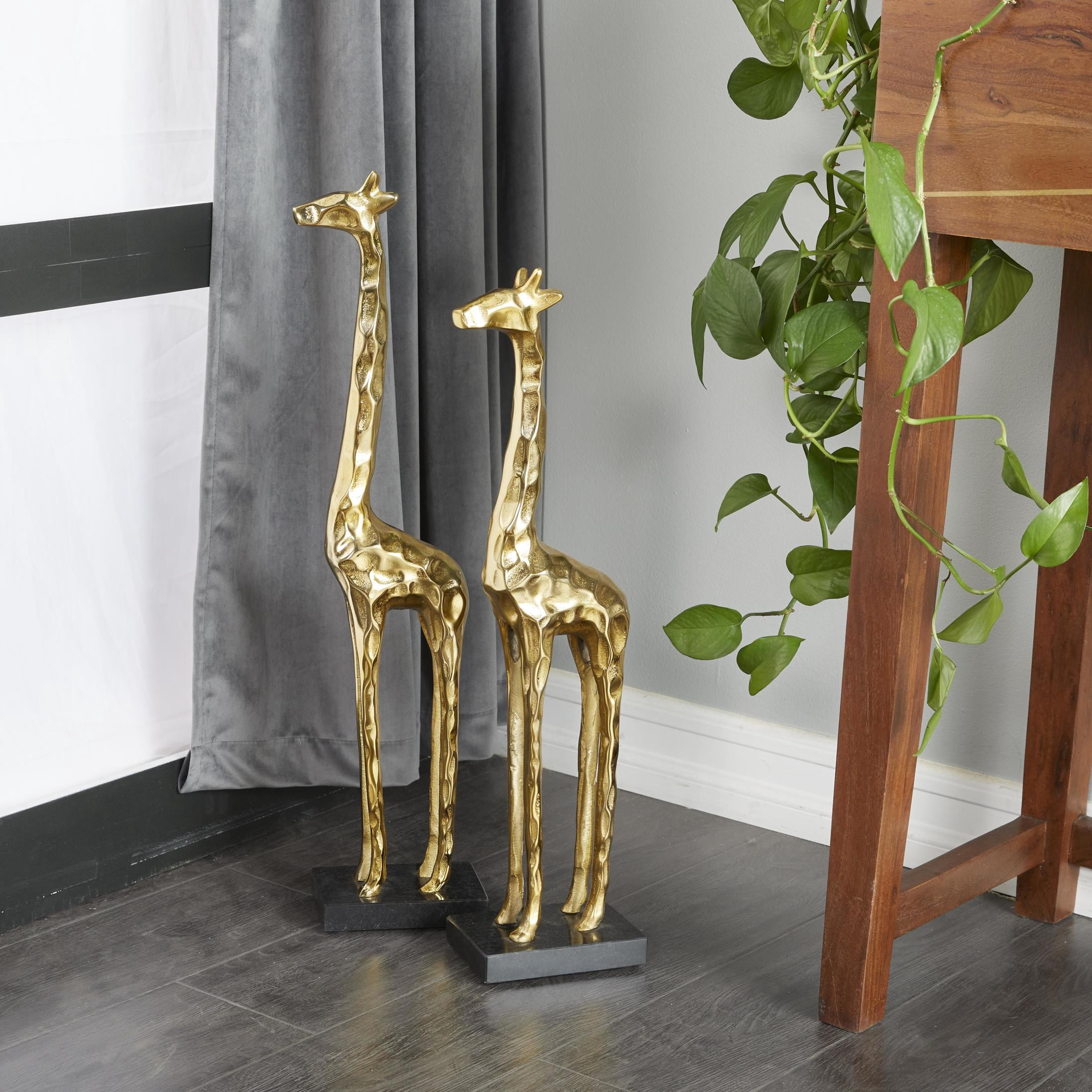 27", 24"H Gold Aluminum Metal Giraffe Sculpture, by DecMode (2 Count)