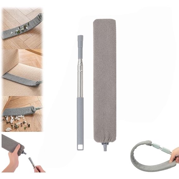 Retractable Gap Dust Cleaner with Reusable Microfiber Cloths,Extendable Duster Brush for Under Furniture, Couch, Ceiling & Blinds,Washable Cleaning Tool for Hard-to-Reach Areas(Gray,4.43in)