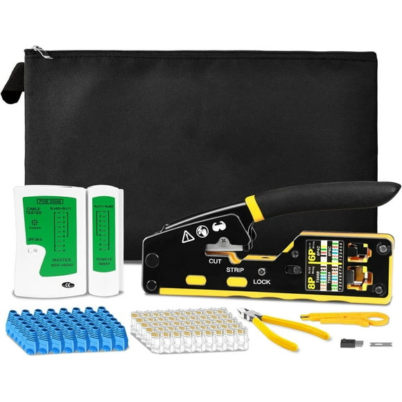 Pass Through RJ45 Crimp Tool Kit, RJ45 Ethernet Crimper Cat5 Cat5e Cat6 Crimping Tool Kit