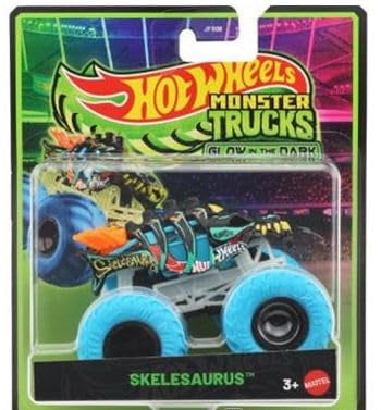 Hot Wheels Monster Trucks Glow in The Dark Collection, Piranh-Ahhhh, Bashzilla, Boneshaker, Skelesaurus, Carbonator XXL, Die-Cast Toy Vehicles, Ages 3+, 5 Pack JFX08-979C