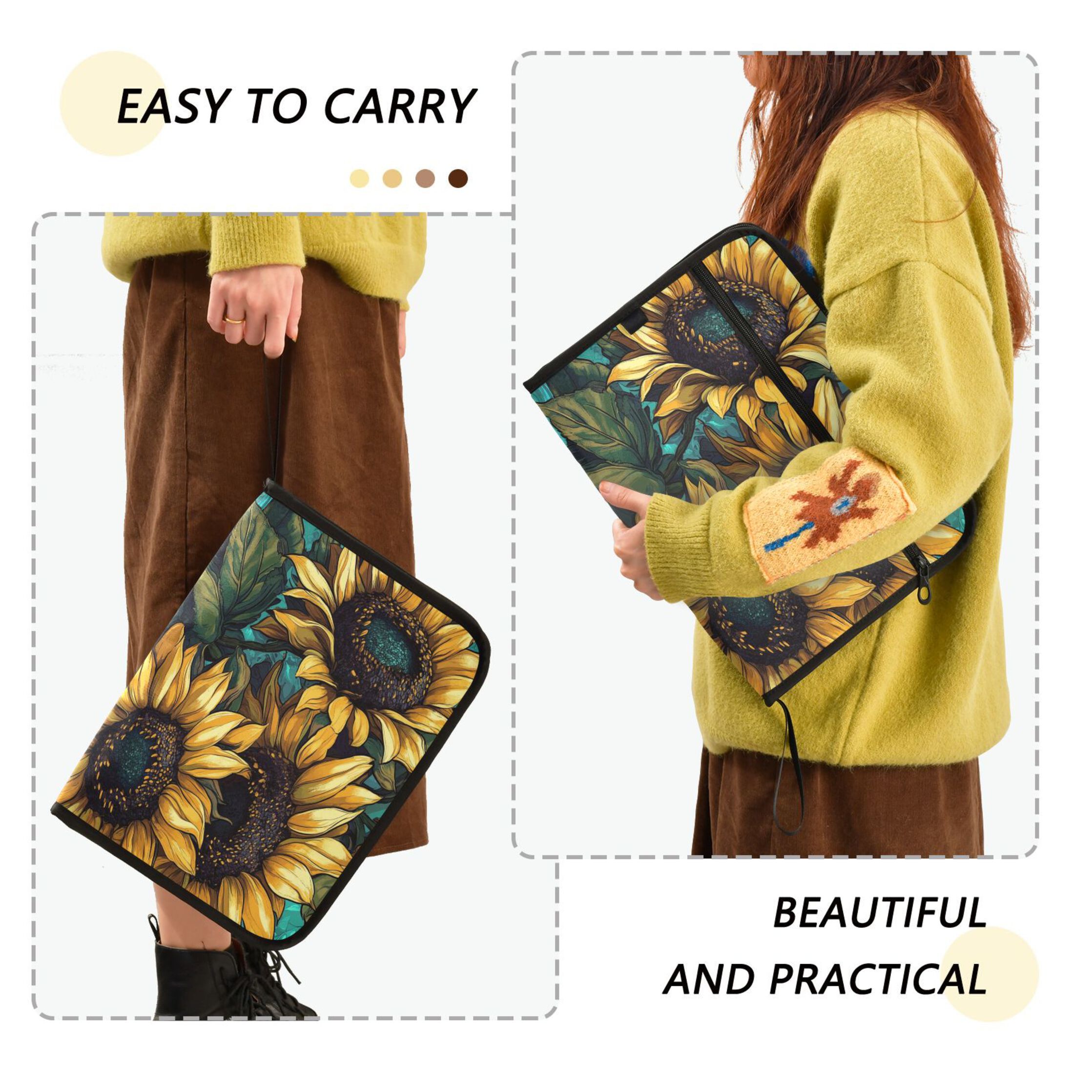 WOBOGO Sunflower Graffiti Art Expanding File Folder Letter Size Accordion Filing Organizer 13 Pocket Separate Organ Pocket