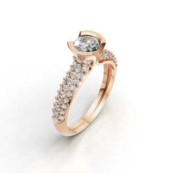 JustForYouJewels 14K Rose Gold Plated 1.8Ct Solitaire Natural Moissanite Women's Wedding Ring With Accent Sterling Silver