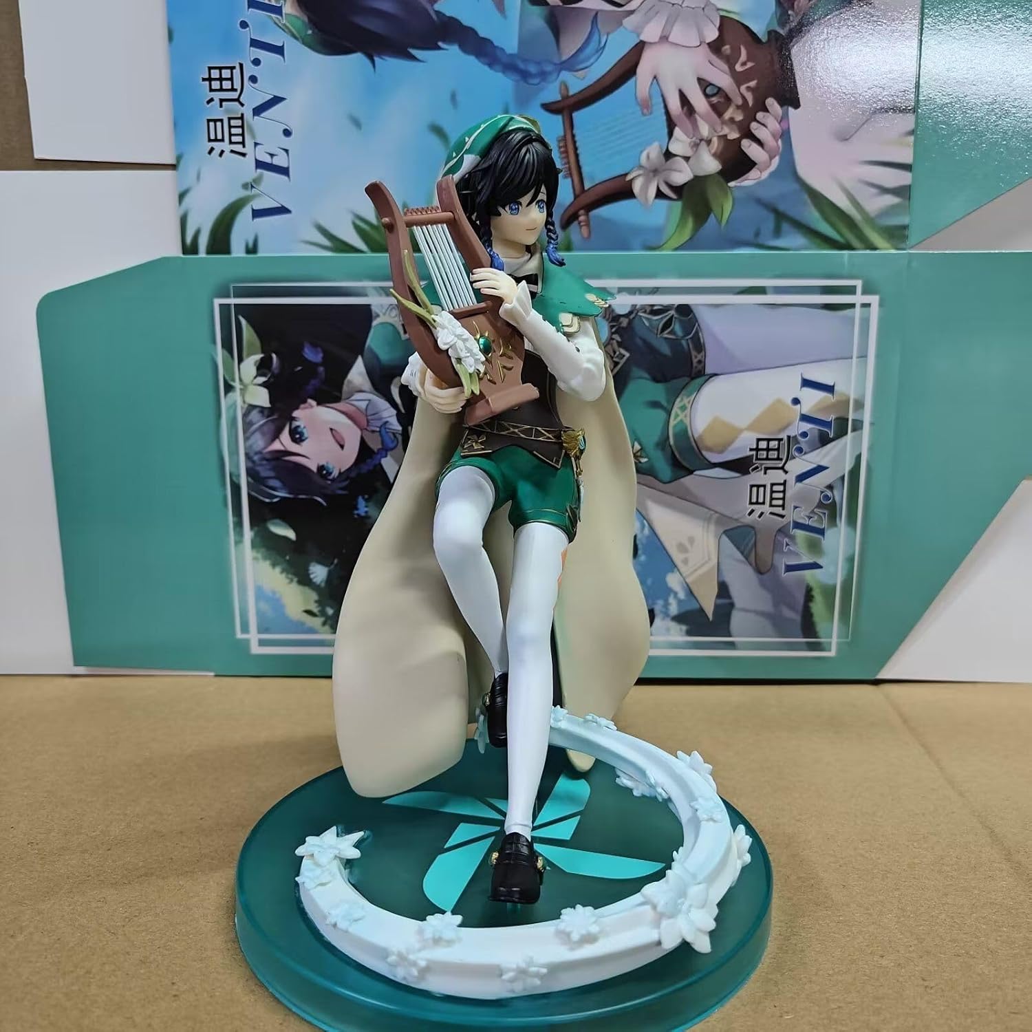 Venti Figure Sitting Harp Venti Replacement Face Action Figures 24cm/9.4inch PVC Handmade Anime Statue Model Decoration Gifts