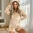 thumbnail image 6 of Wensltd Women's Warm Hooded Design Onesie Shorts Zip-Up Jumpsuit with Pockets Cozy Fleece Sleepwear Casual Winter Indoor Outfit Solid Color, 6 of 6