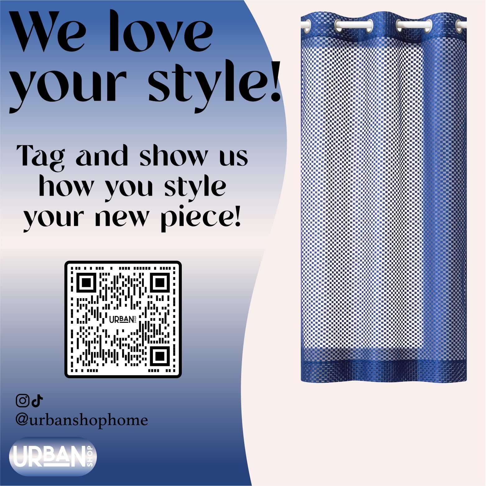 Urban Shop 38" x 63" Sheer Light-Filtering Single Curtain Panel, Navy Colorblock