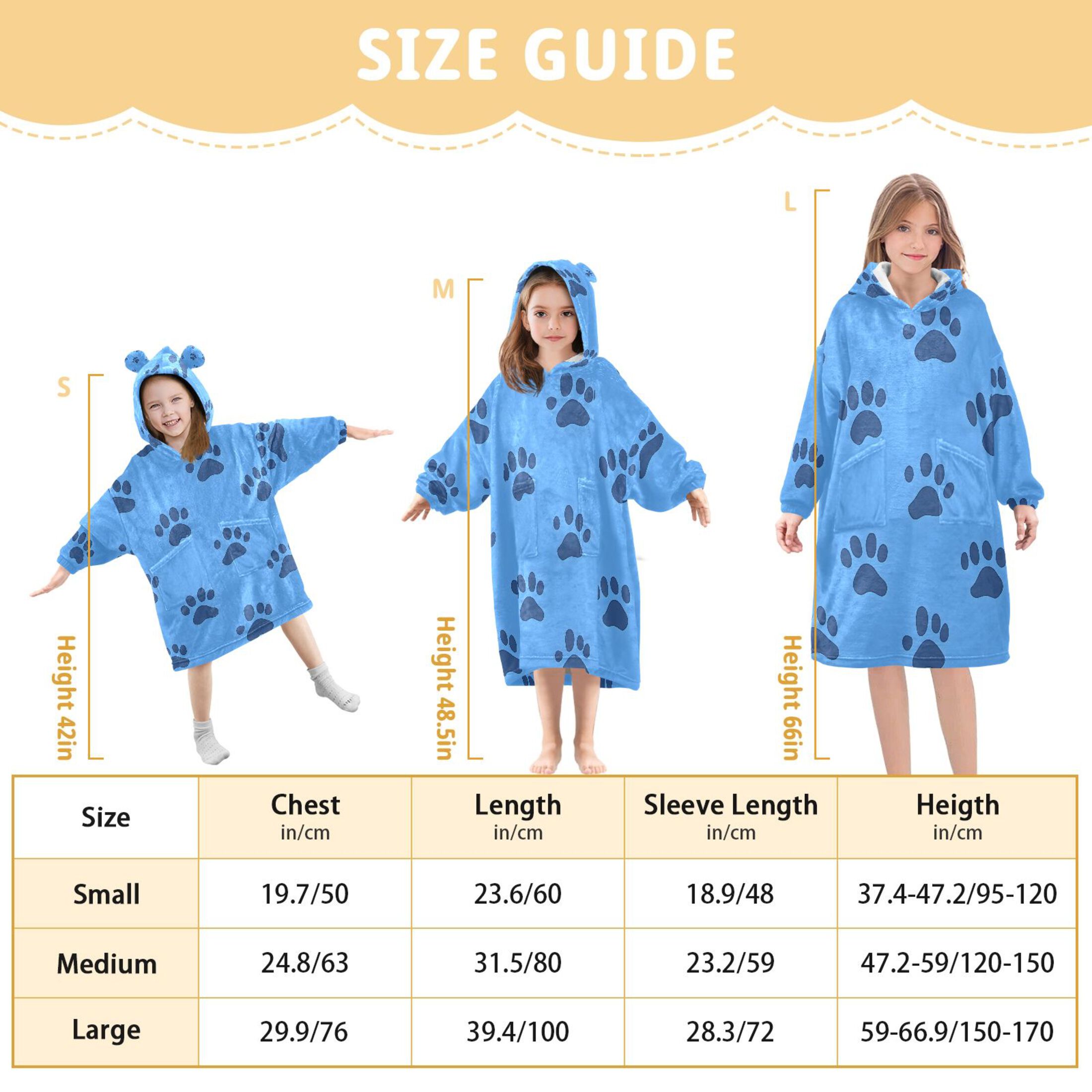 joogoo Wearable Blanket Hoodie for Dog Footprint Flannel Sherpa Pocket 3-14 YR S