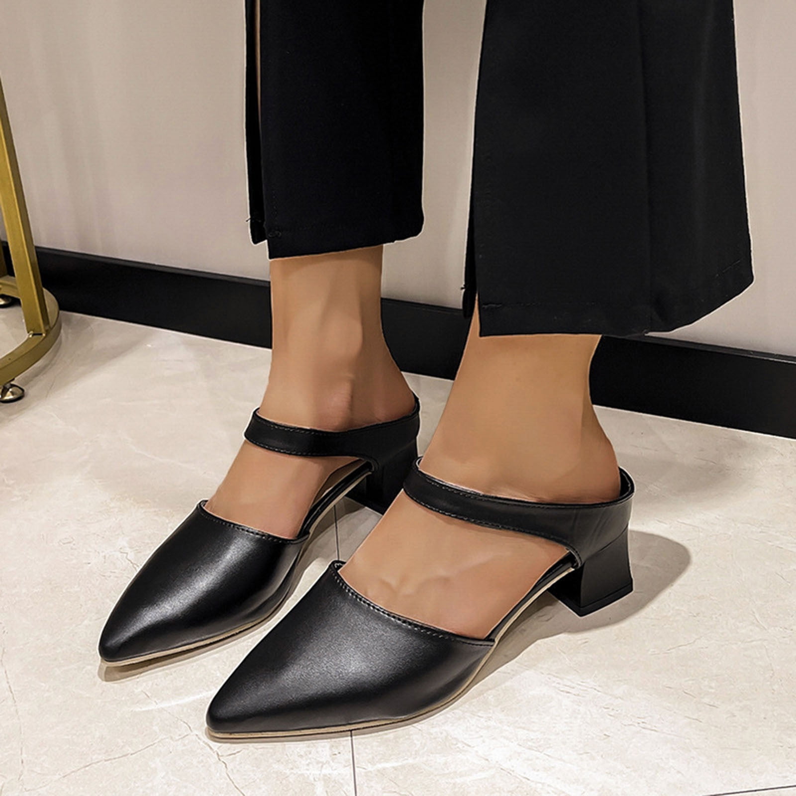 nsendm Women Shoes Adult Female Pumps for Women Low Heel Ladies Fashion Solid Color Leather Thick High Heel Dress Shoes for Women Low Heels Comfortable Black 7.5 Walmart