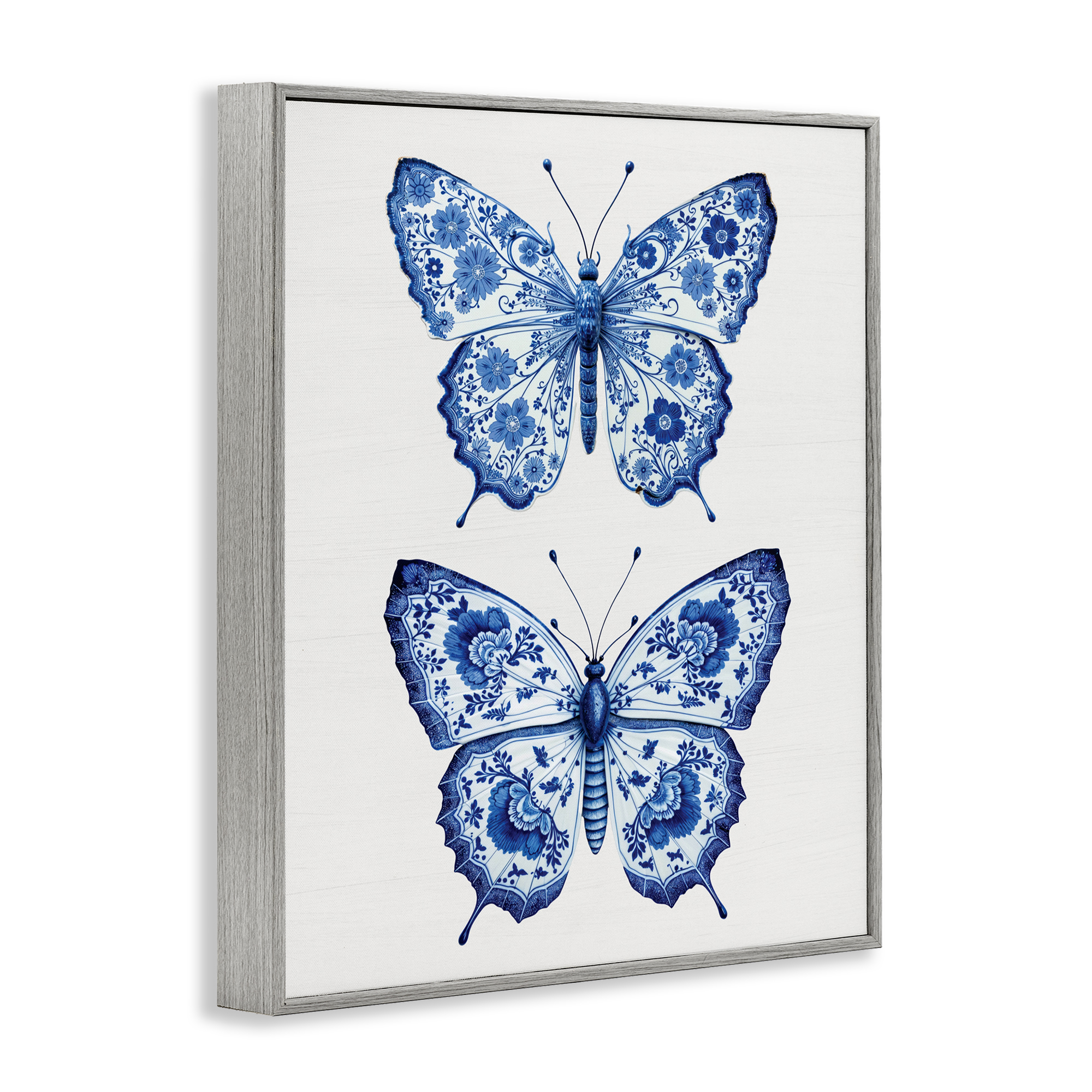 Ornate Toile Pattern Butterflies Gray Framed Giclee Art, design by Lettered and Lined