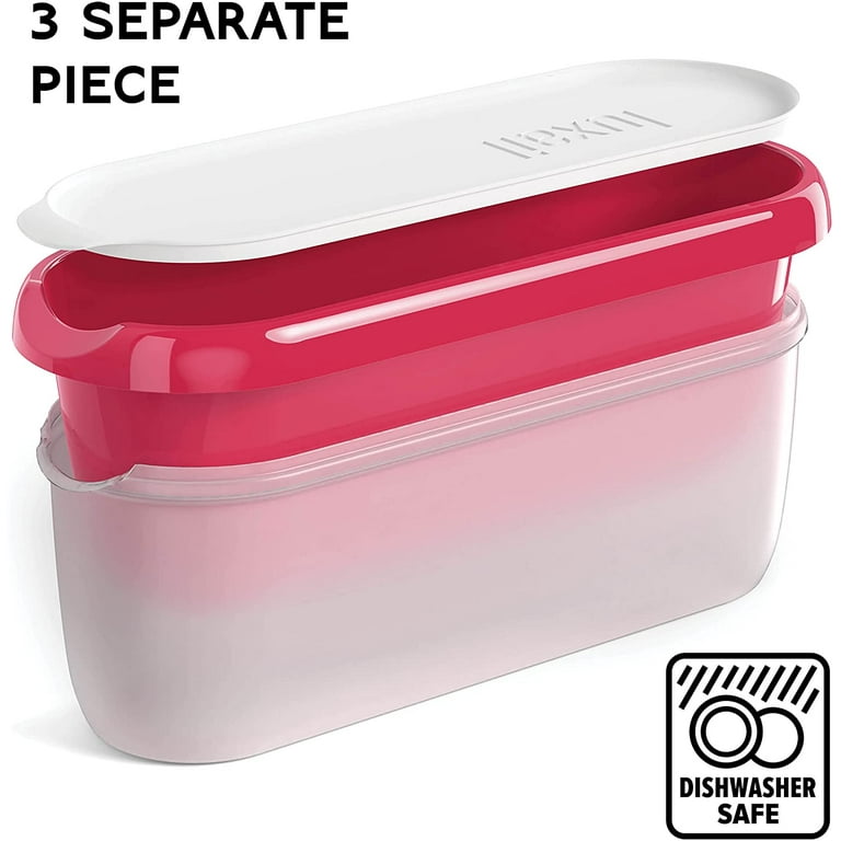 Ice Cream, Sorbet Storage Freezer Container with Lids, BPA Free, Dishwasher Safe Tub. Double Insulated, 1.5 Quart, Red. Non Slip Base, Stackable on