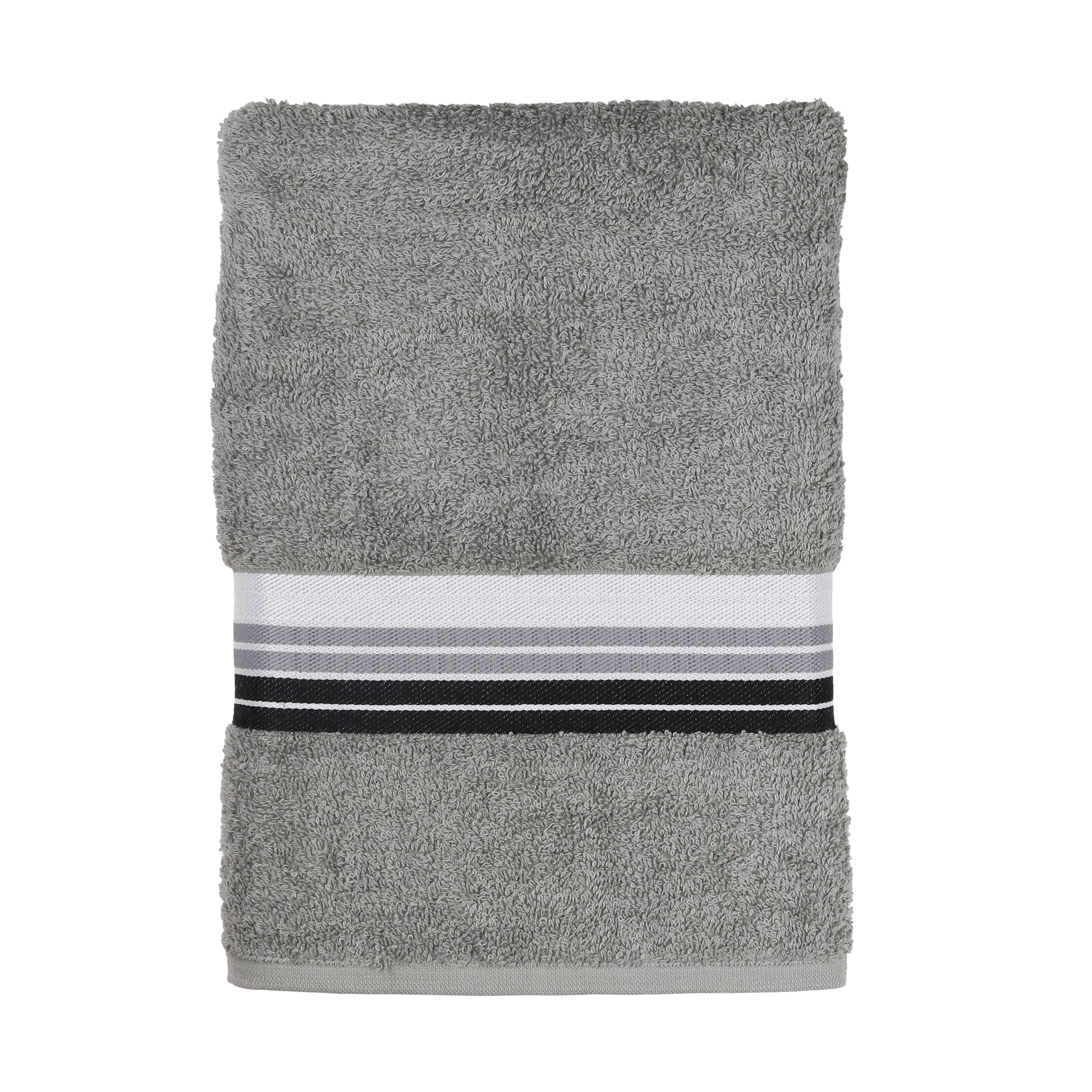 (2 pack) Mainstays 100% Cotton Bath Towel, Super Soft and highly absorbent Basic Striped Premium Bath Towel for Bathroom, Hotels, Spa and Gym – Grey