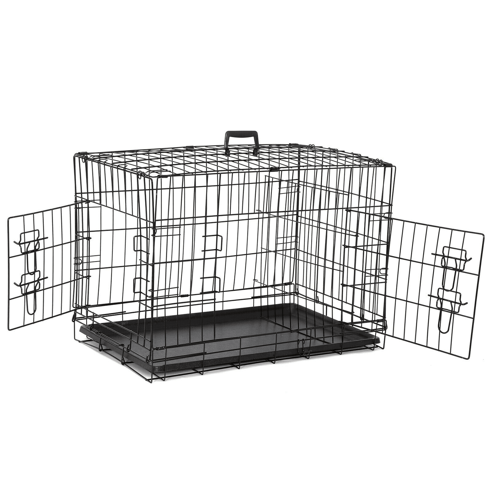 Favory Large Dog Crate Dog Kennel Cage with Double Door, Folding Metal Wire Dog Cage with Removable Tray&Divider Panel,Pet Crate for Large Dogs,Black