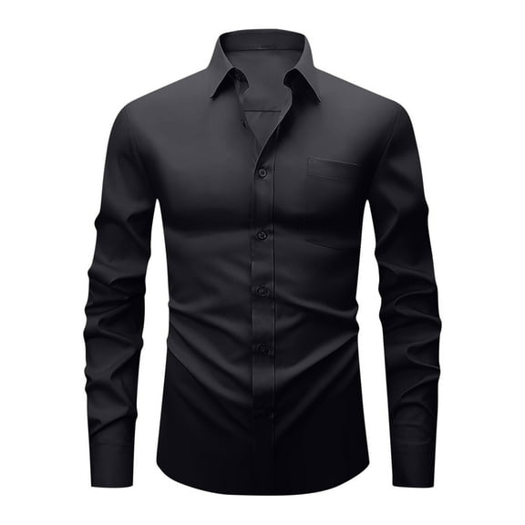 Mens Dress Shirts Long Sleeve Stretch Wrinkle Free Button Down Office Shirt Business Casual Workwear with Chest Pocket