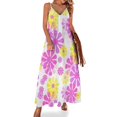 thumbnail image 1 of Vestido retro moderno y elegante de los años 60 con flores en violeta, rosa y amarillo: vestido abstracto sin mangas Vestido de verano para mujer Vestido diario, 1 of 7