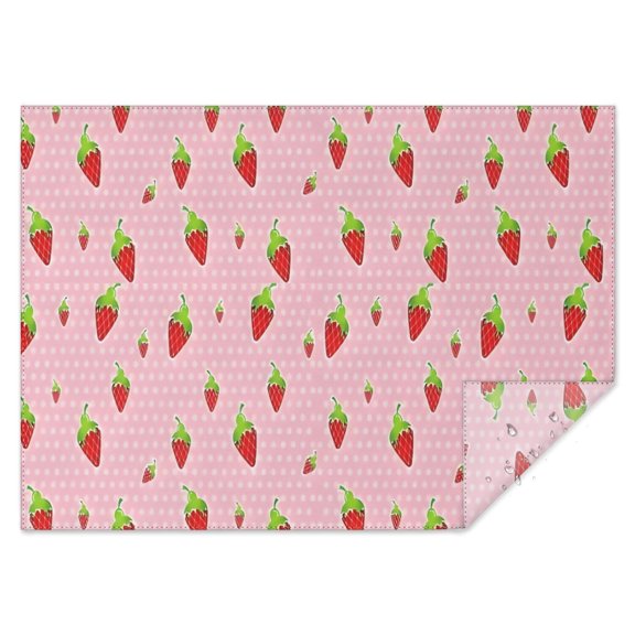 Strawberry Plants Fruit Polka Dot Pink Pattern Rectangle Tablecloth 60"x84",Waterproof Polyester Rectangle Table Cloth, Wipeable Spillproof Polyester Tablecloth for Dining, Camping, Indoor and Outdoor