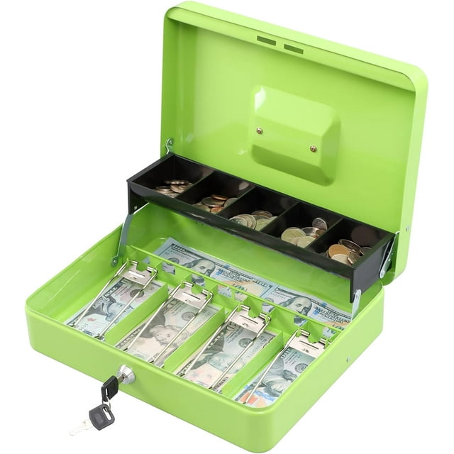 Locking Cash Box with Lock Money Box with Cash Tray Lock Box with Key Money Saving Organizer .Lx .Wx .H es XL Large