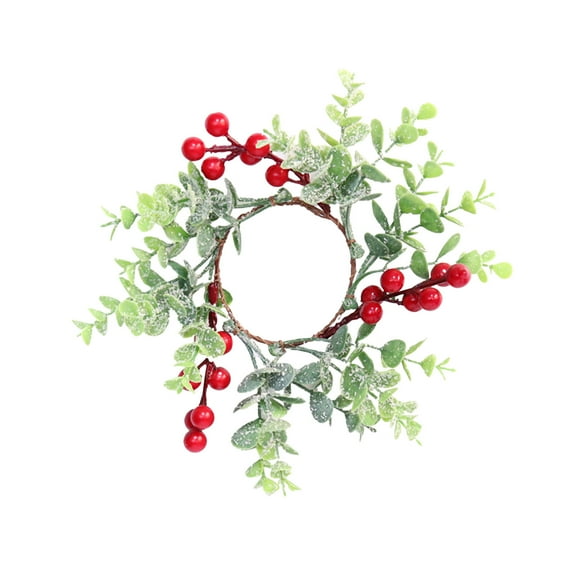 Btomtd 8" Red Berry Candle Ring Wreath for Christmas Table Centerpiece, Candle Wreaths for Kitchen Cabinet Decor, Hanging Berry Garland for Christmas Decorations, Green
