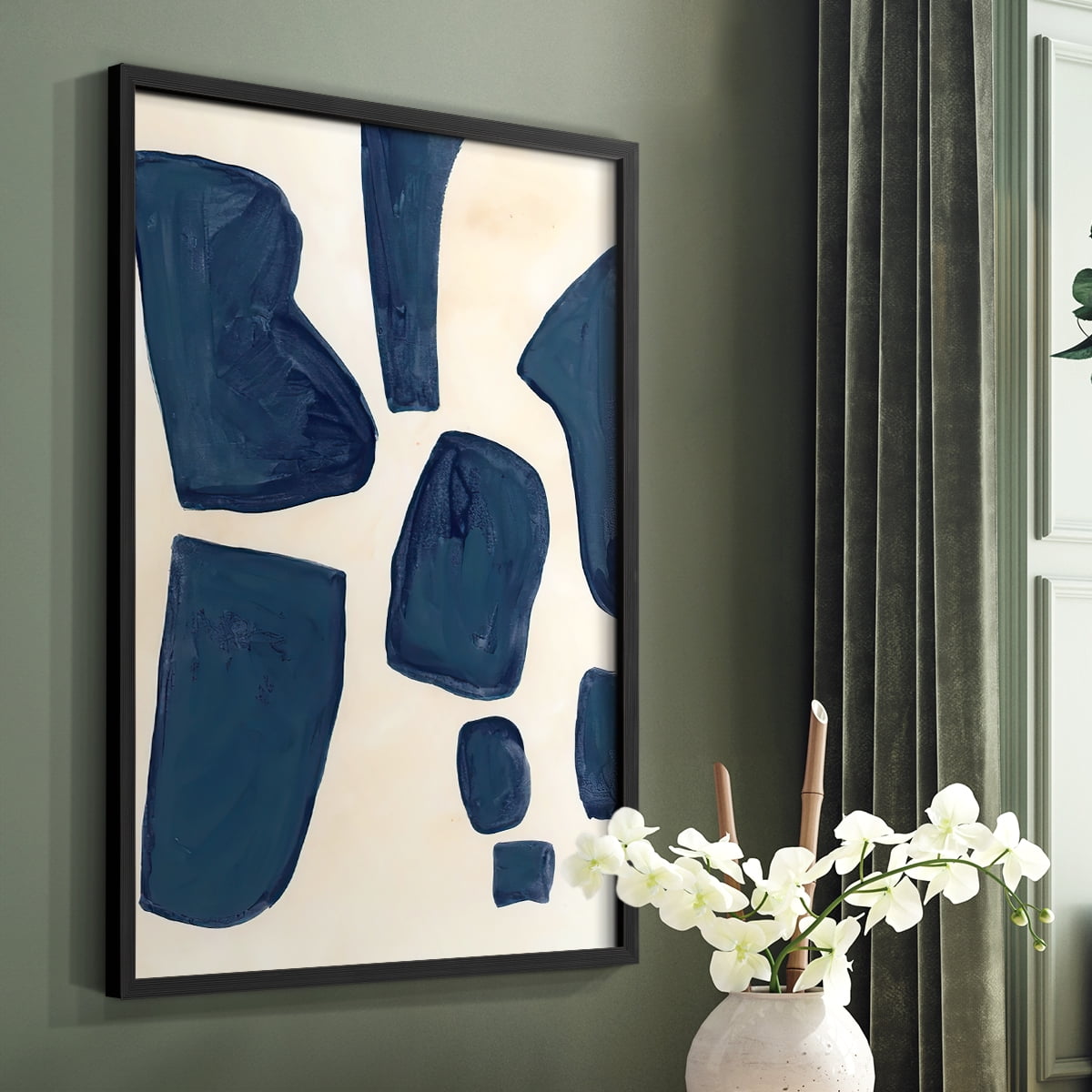 Blue Pieces I Framed Print in Black Solid Wood Framed Print No Nail Hanging