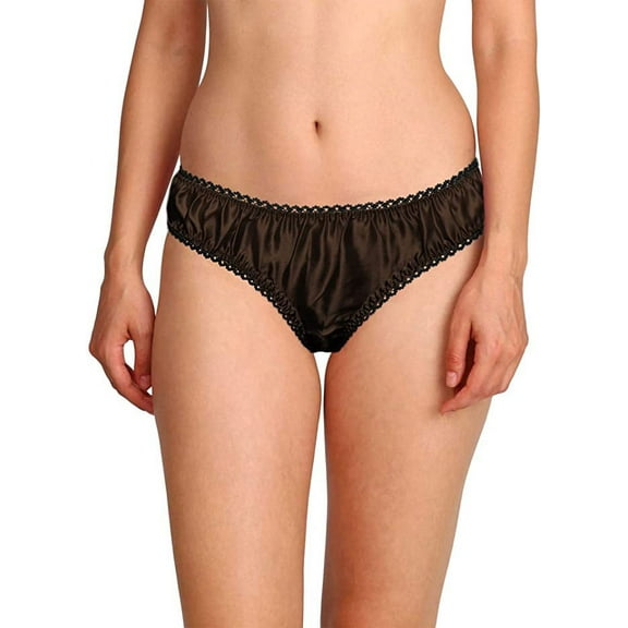 Merise Womens Sexy Silk Satin Bikini With Different Types Of Color & Lace Combination ! (Navy Blue Lace- Black- Small)