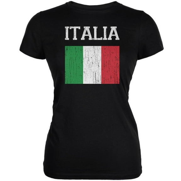 World Cup Distressed Flag Italia Black Juniors Soft T-Shirt - 2X-Large