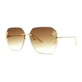 thumbnail image 2 of Rimless Foliage Flower Jewel Trim Rectangle Chic Sunglasses Gold Brown, 2 of 4