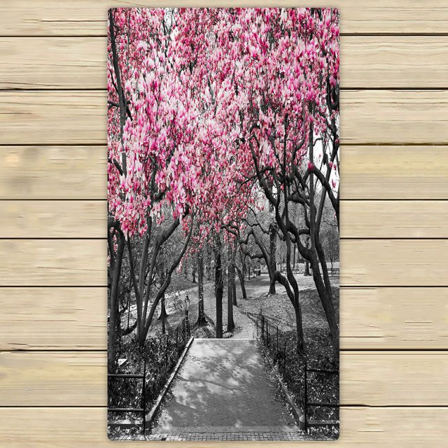 ABPHQTO Toallas de la ciudad de Nueva York con paisaje blanco y negro de Central Park de flores rosas, toalla de Spa de mano de viaje para piscina de baño de playa 75x140 cm