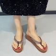 thumbnail image 5 of hlysgo Women's Sparkly Rhinestone Platform Flip Flops Thong Sandals Flower Slip on Wedge Sandals Brown 6, 5 of 6