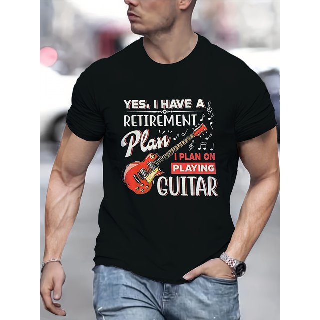 Men'S Novelty 3D Guitar Print T-Shirt, Casual Stylish T-Shirt, Outdoor Men'S Short-Sleeve Round Neck in Street Style., Casual Sporty Tee, Comfy Tee