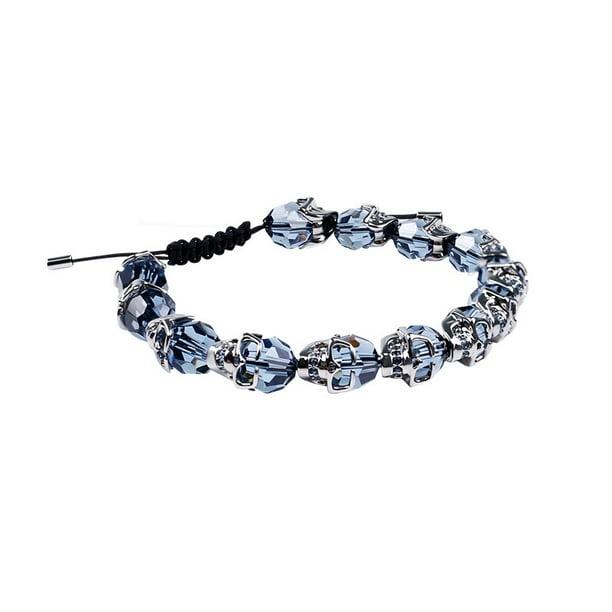 2023 Swarovski Crystal Pulsera Para Hombre Moda Calavera Cabeza Negro De Punto Colgante De Cuerda De Mano Gao Jiahui unisex